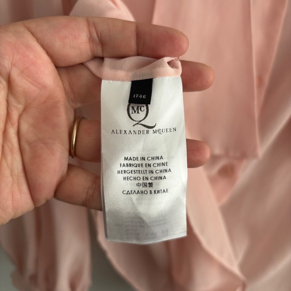 McQ Alexander McQueen Sheer Blush Tie Neck Blouse - Picture 5 of 7